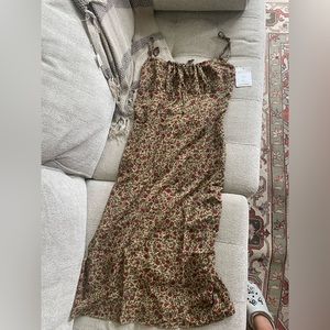 Tan and red floral midi dress NWT